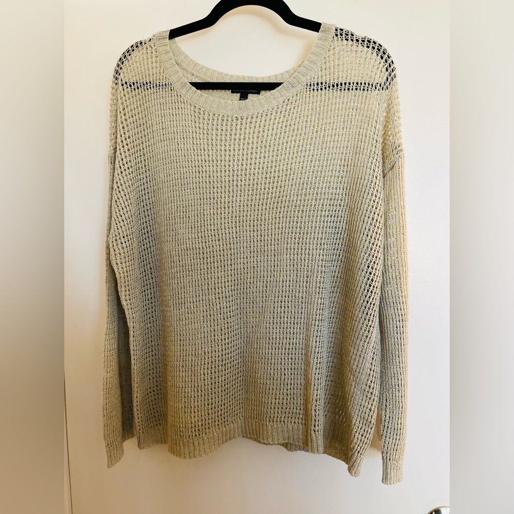 NWOT Eileen Fisher Fishnet Sweater | Linen Blend | XL in Greige